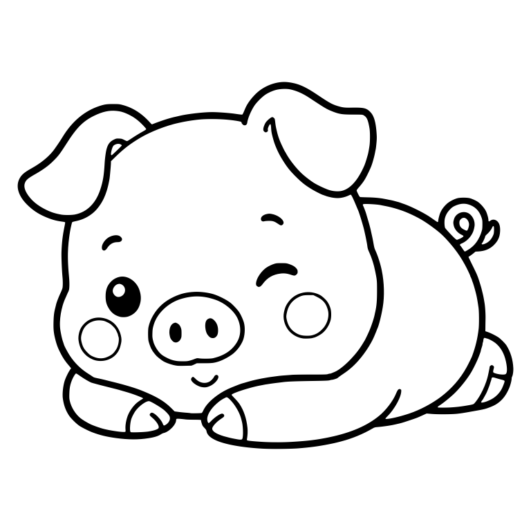 Winking Pig Lying Down With Round Cheeks — free animal SVG cut file