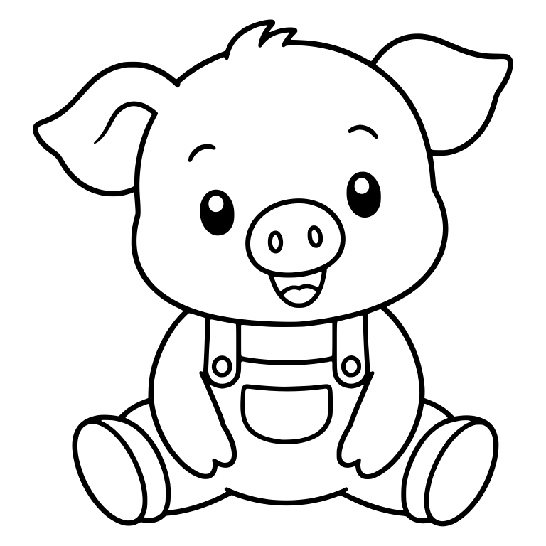 Sitting Piglet in Overalls With Big Ears and Tuft — free animal SVG cut file