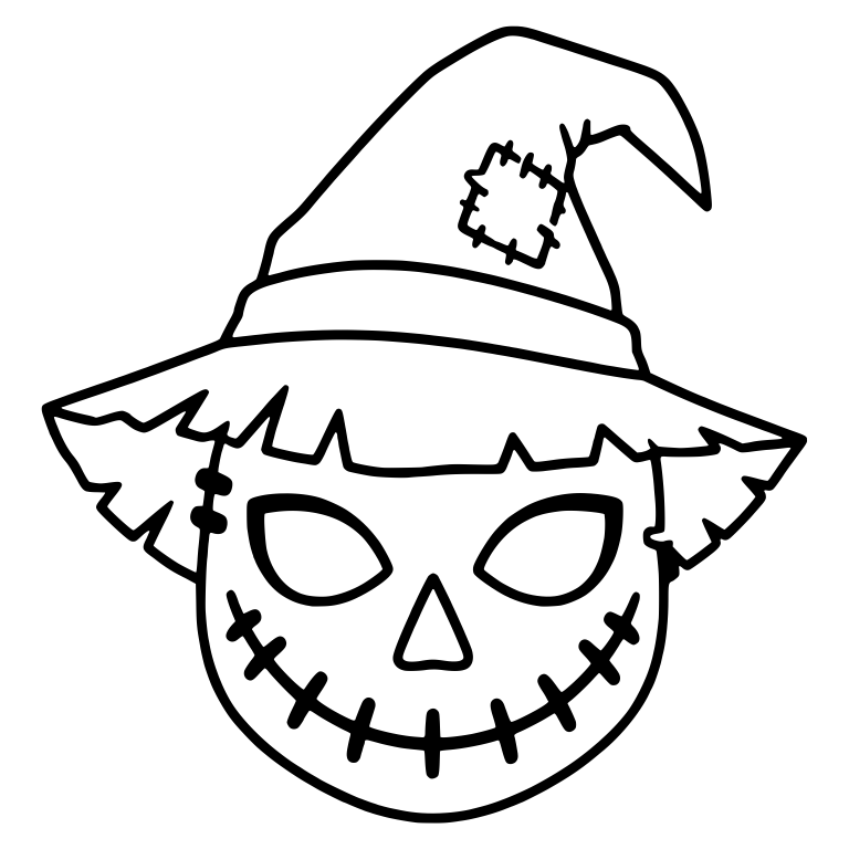 Stitched Scarecrow Face With Patched Witch Hat — free characters SVG cut file