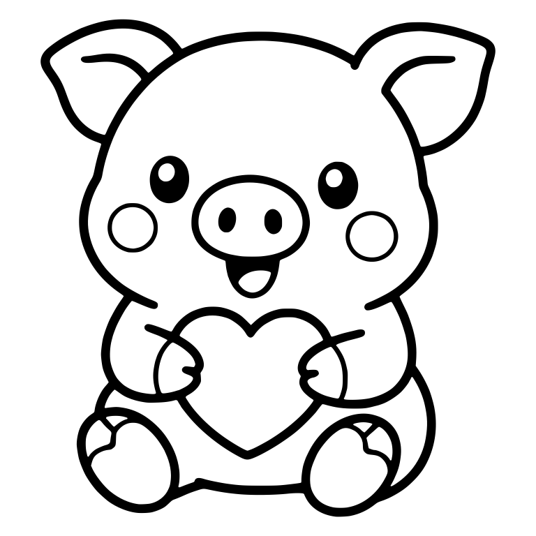 Sitting Piglet Hugging a Big Heart — free animal SVG cut file