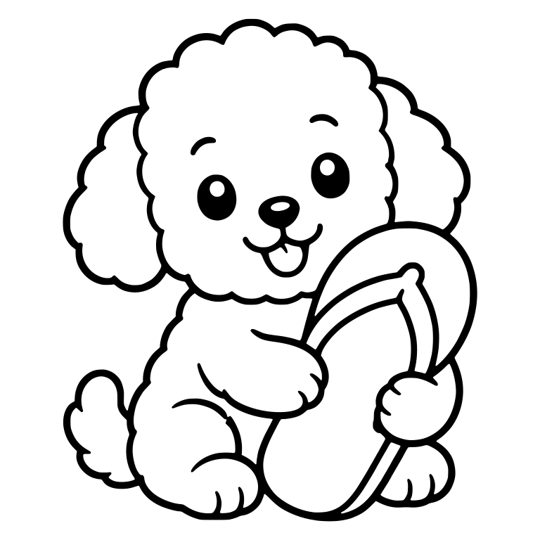 Curly Puppy Hugging Big Flip Flop — free animal SVG cut file