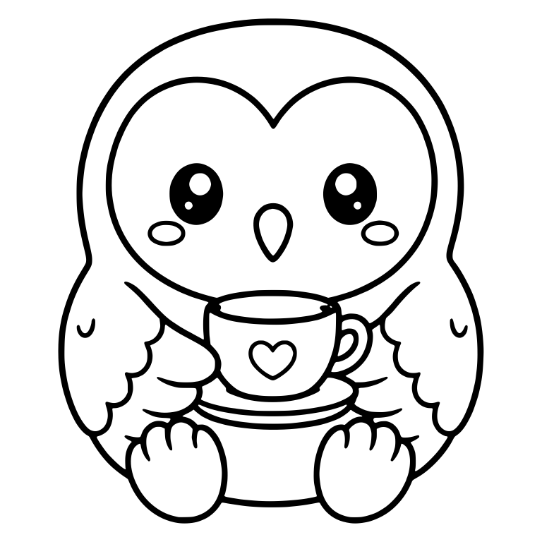 Sitting Owl With Blushing Cheeks Holding Heart Teacup — free animal SVG cut file