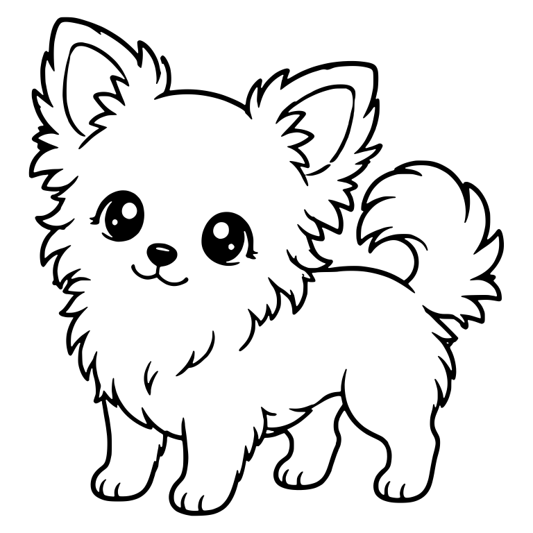 Fluffy Longhair Chihuahua Standing With Big Curled Tail — free animal SVG cut file