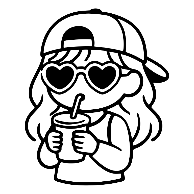 Girl in Heart Sunglasses and Cap Sipping Iced Drink — free characters SVG cut file
