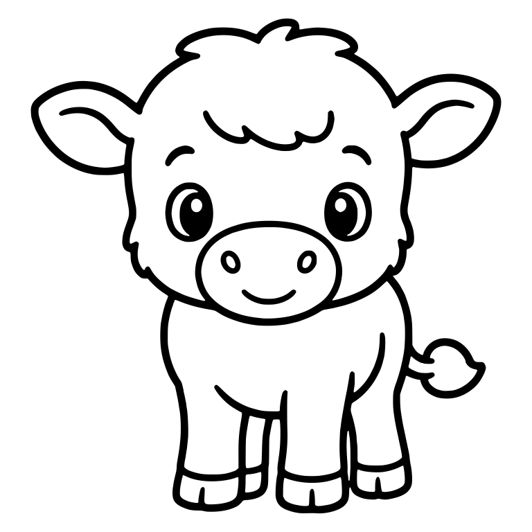 Fluffy Standing Calf With Round Tail Tuft — free animal SVG cut file
