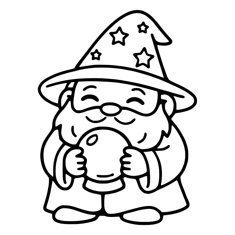 Smiling Wizard Hugging a Crystal Ball — free characters SVG cut file