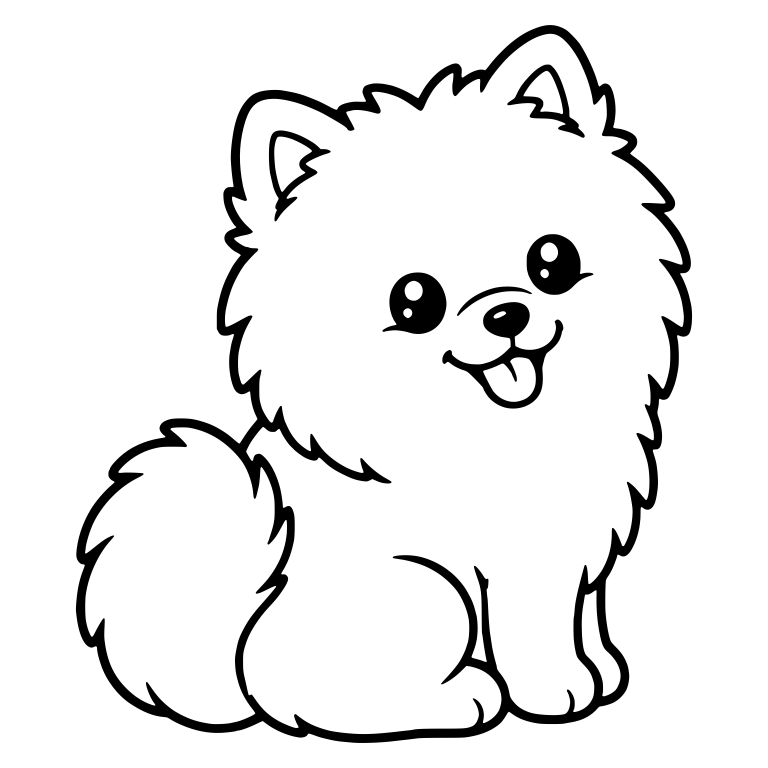 Pomeranian Sitting Looking Up Right with Tail on Left — free animal SVG cut file