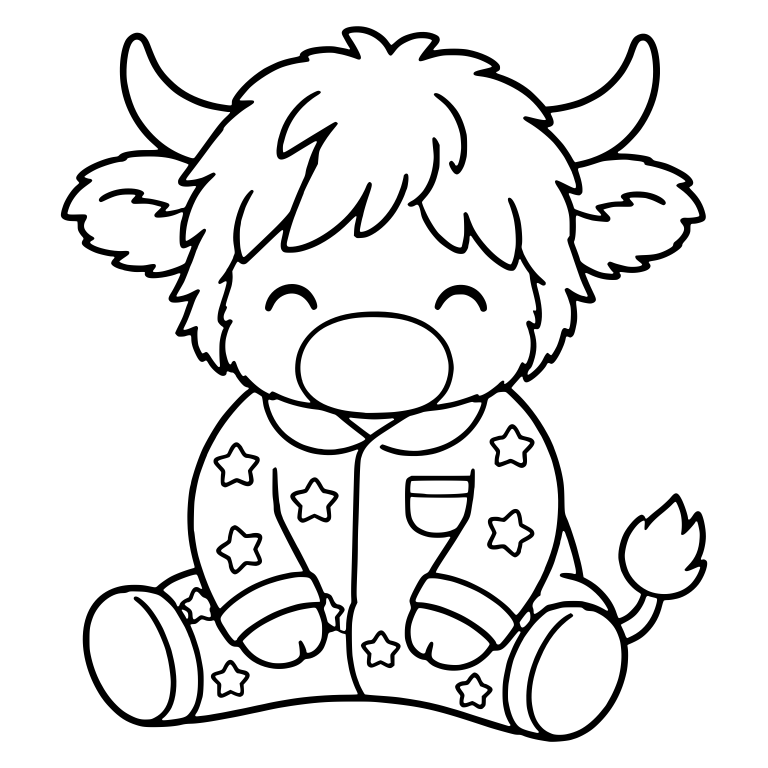 Sitting Highland Cow in Star Pajamas With Pocket — free animal SVG cut file