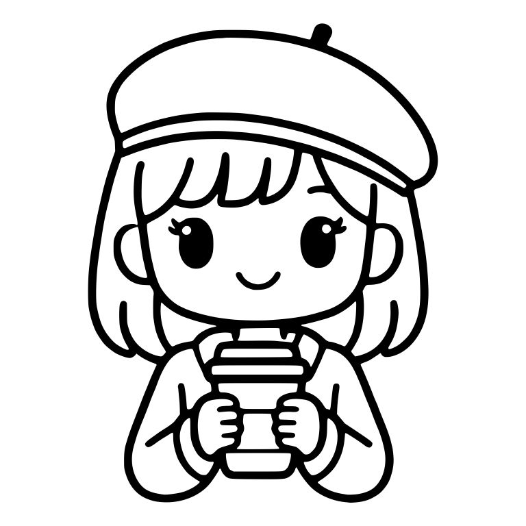 Kawaii Girl in Beret Holding Coffee Cup — free characters SVG cut file