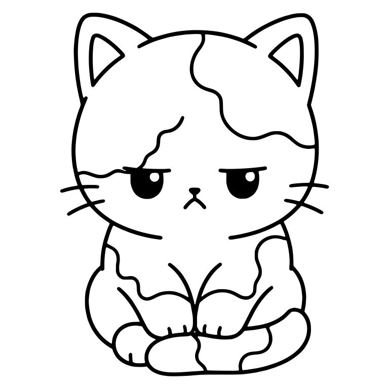 Grumpy Calico Kitten Sitting Upright Front View — free animal SVG cut file