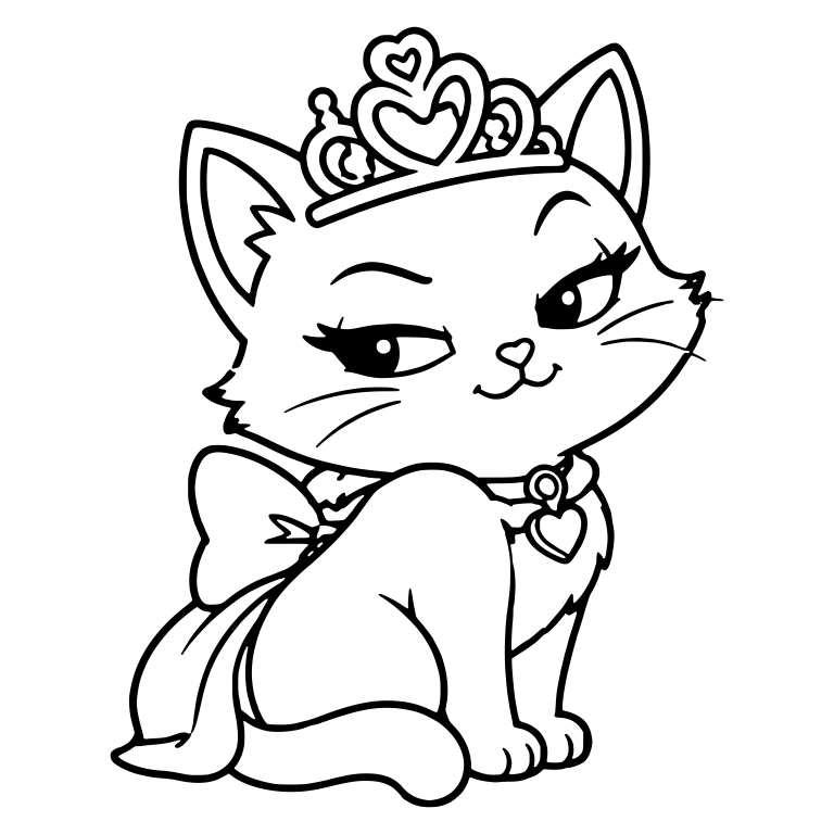 Sassy Princess Kitten With Heart Tiara And Big Bow — free animal SVG cut file