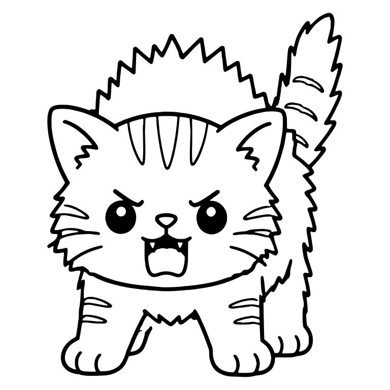 Hissing Tabby Kitten Facing Front With Spiked Fur — free animal SVG cut file