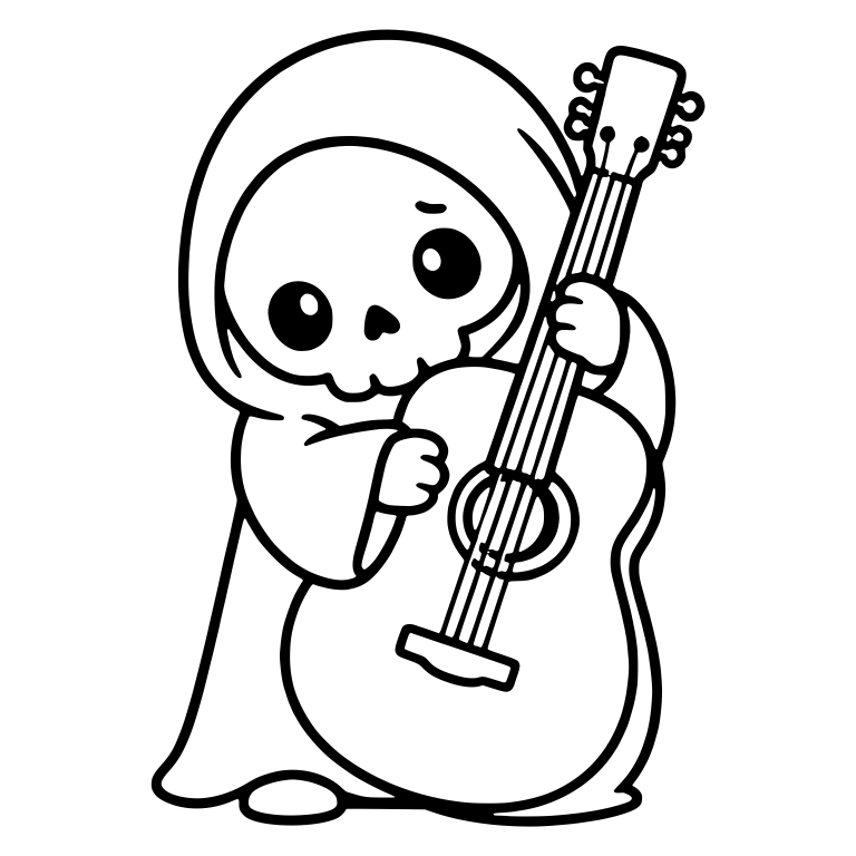 Kawaii Grim Reaper Hugging an Acoustic Guitar — free characters SVG cut file