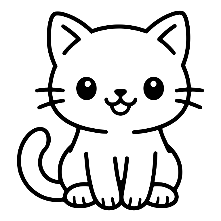 Sitting Kitten with Open Smile and Tail Curled Left — free animal SVG cut file