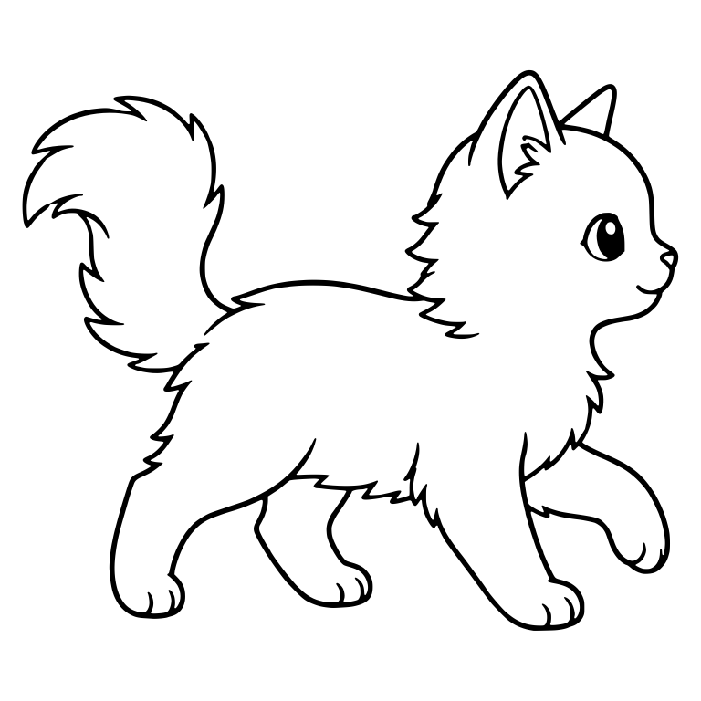 Fluffy Kitten Walking in Profile with Paw Lifted — free animal SVG cut file