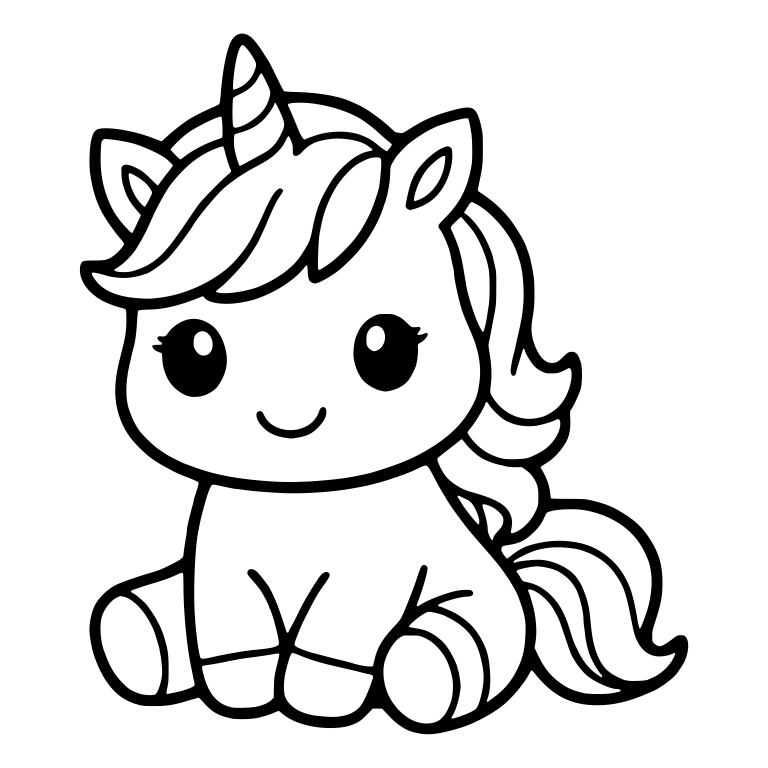 Sitting Baby Unicorn With Long Fringe and Flowing Mane — free fantasy-creature SVG cut file