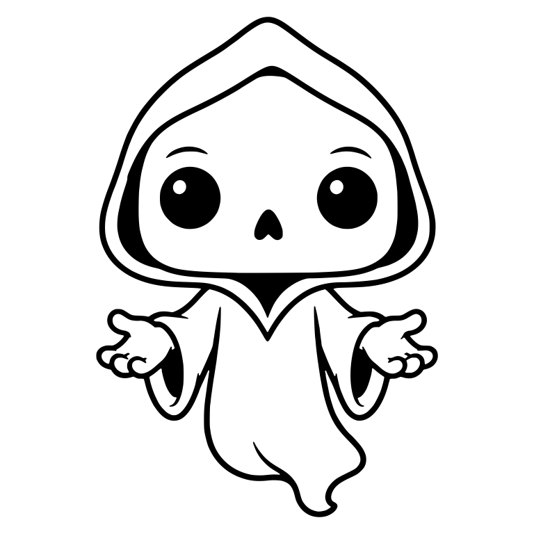 Floating Chibi Grim Reaper with Palms Up and Curved Tail — free characters SVG cut file