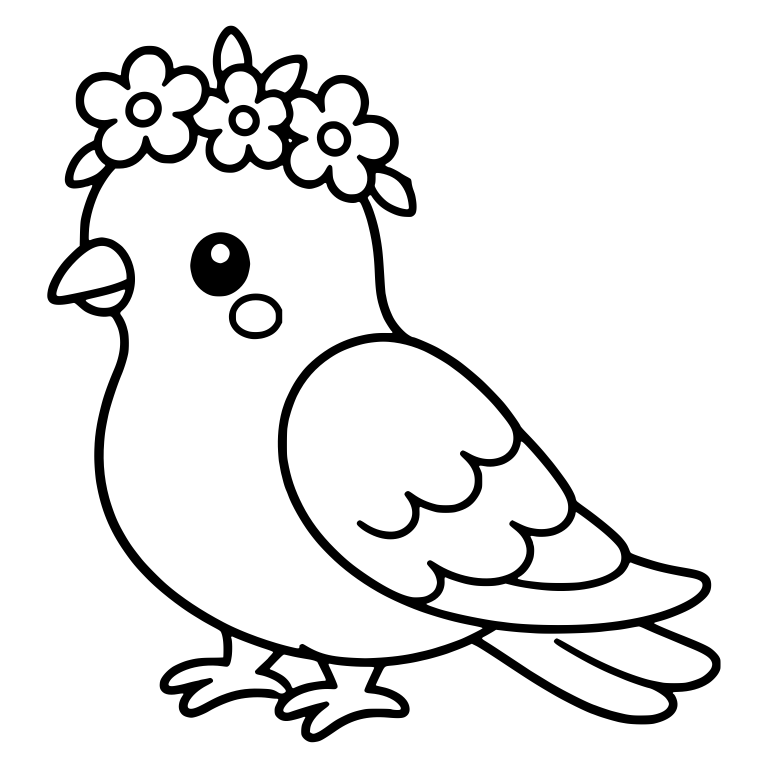 Standing Dove With Three-Flower Crown and Cheek Blush — free animal SVG cut file