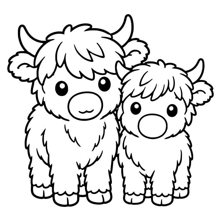 Two Highland Cows Standing Side by Side — free animal SVG cut file