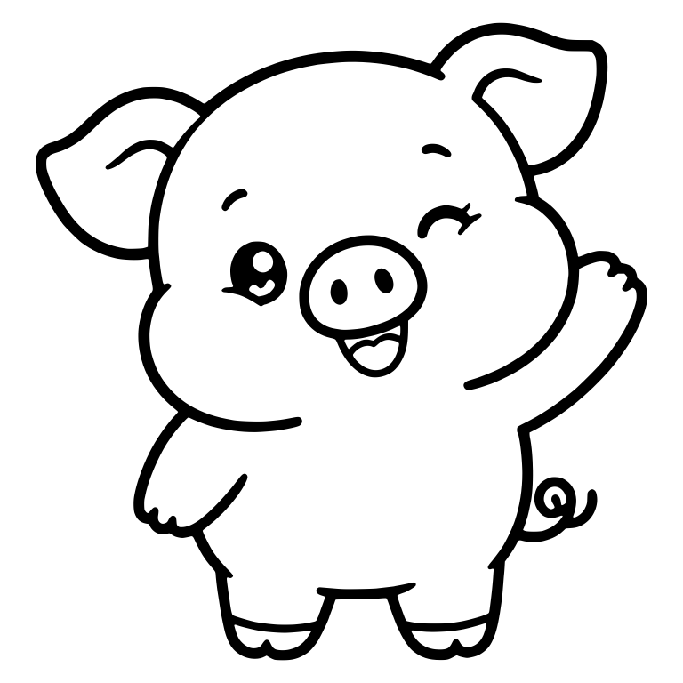 Chubby Piglet Waving One Hoof and Winking — free animal SVG cut file