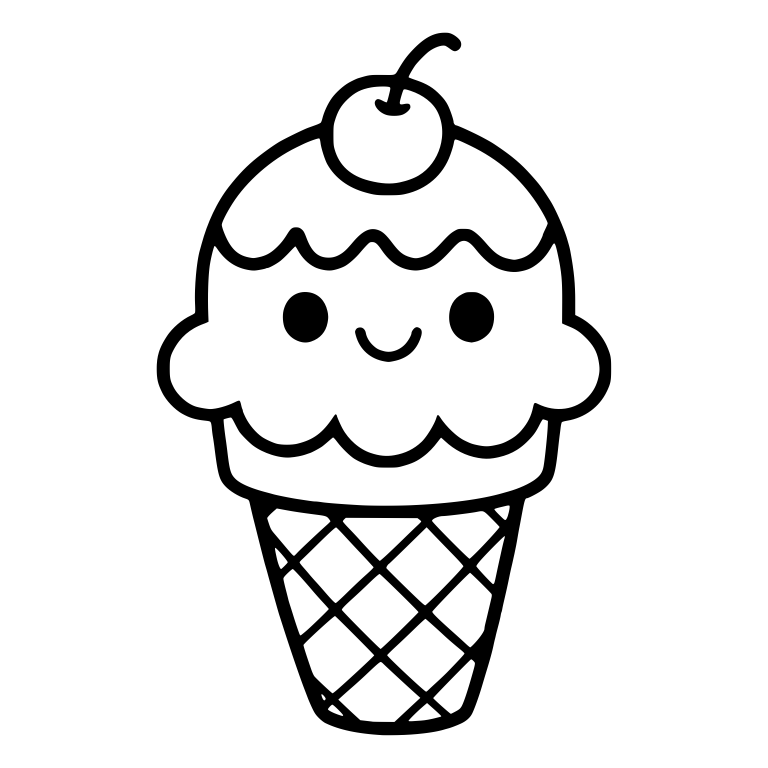 Smiling Ice Cream Cone with Cherry and Wavy Drip — free food SVG cut file
