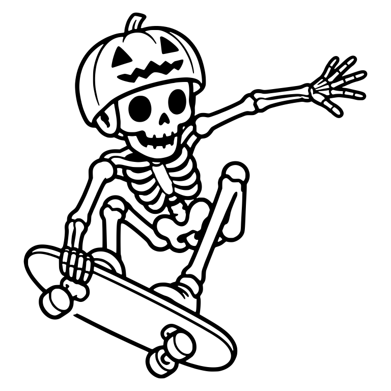 Skeleton Board Grab in Jack-o'-Lantern Helmet — free skeleton SVG cut file