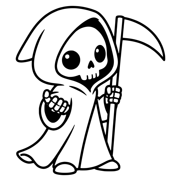 Chibi Grim Reaper with Raised Fist and Tall Scythe — free characters SVG cut file