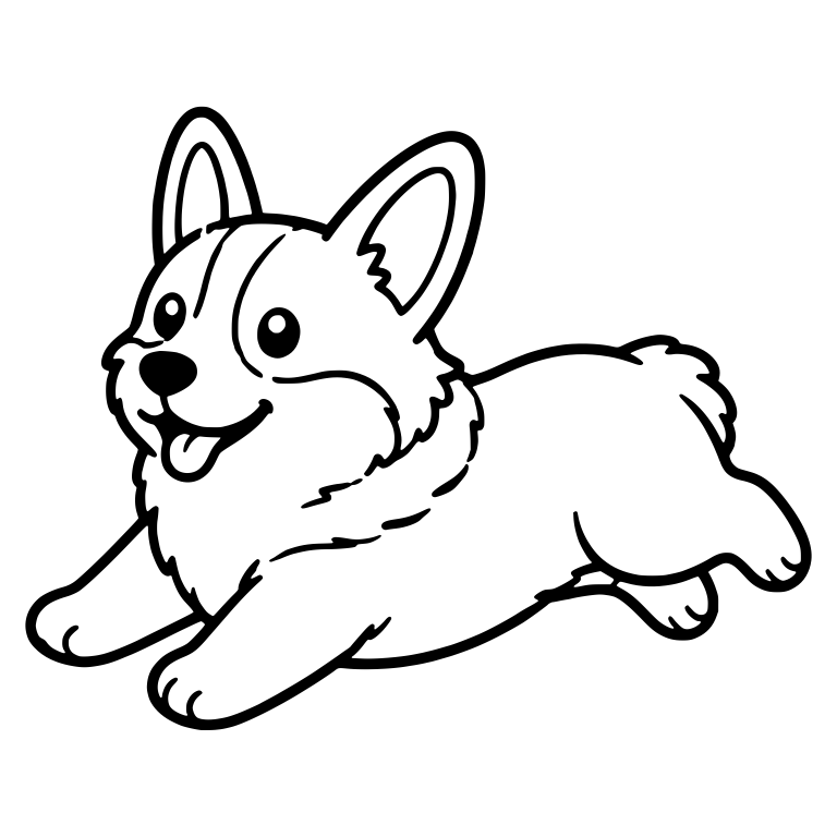 Leaping Corgi With Fluffy Tail and Tongue Out — free animal SVG cut file