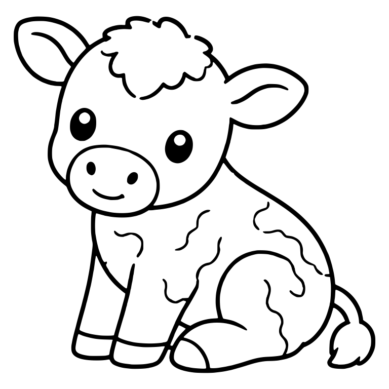 Sitting Calf With Curly Forelock And Wavy Patches — free animal SVG cut file