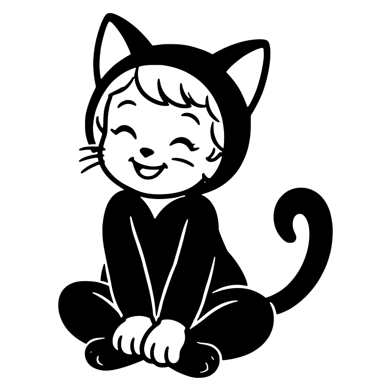Smiling Kid in Black Cat Costume Sitting Cross-Legged — free characters SVG cut file
