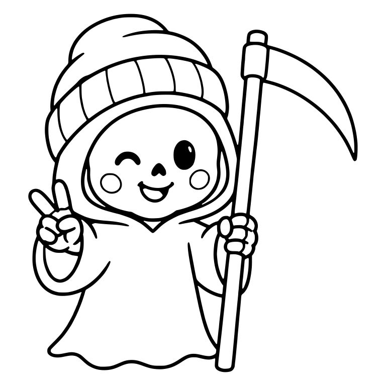Winking Beanie Reaper Flashing a Peace Sign — free characters SVG cut file