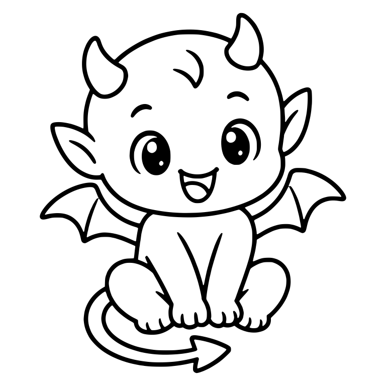 Happy Baby Devil Sitting With Bat Wings and Arrow Tail — free fantasy-creature SVG cut file