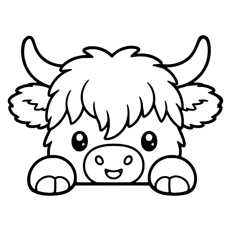 Highland Calf Peeking Over a Ledge with Fluffy Ears — free animal SVG cut file