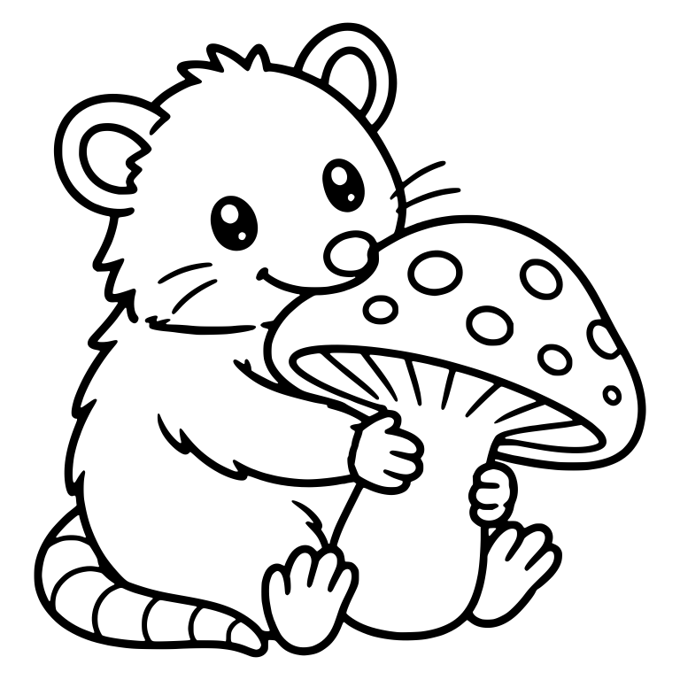 Opossum Hugging a Giant Spotted Mushroom — free animal SVG cut file