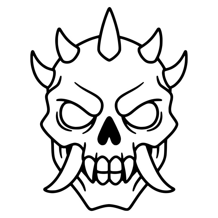 Spiked Demon Skull With Curved Tusks and Five Horns — free skeleton SVG cut file