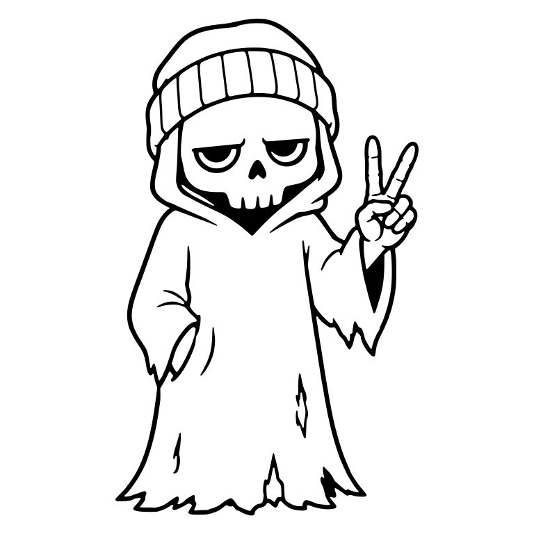 Beanie Grim Reaper Flashing a Peace Sign — free characters SVG cut file