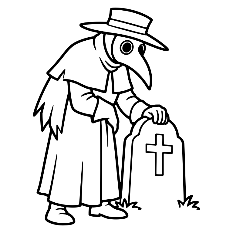 Plague Doctor Leaning on Cross Gravestone — free characters SVG cut file
