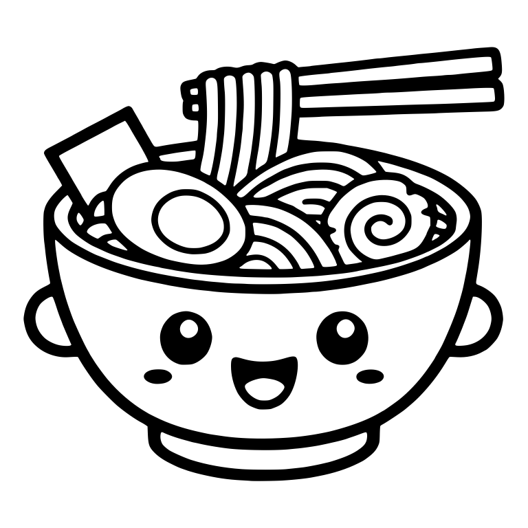 Ramen Bowl With Round Ears And Chopsticks Noodle Lift — free food SVG cut file