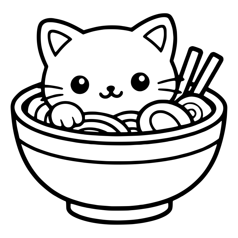 Cat In A Ramen Bowl With Chopsticks And Egg Half — free animal SVG cut file