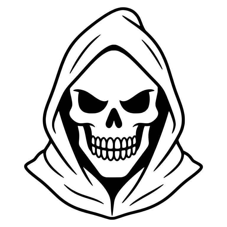 Grim Reaper Skull Face In Shadowed Hood — free characters SVG cut file