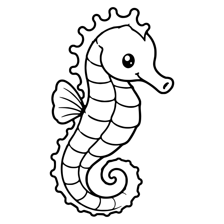 Seahorse With Banded Body And Scalloped Spiral Tail — free animal SVG cut file