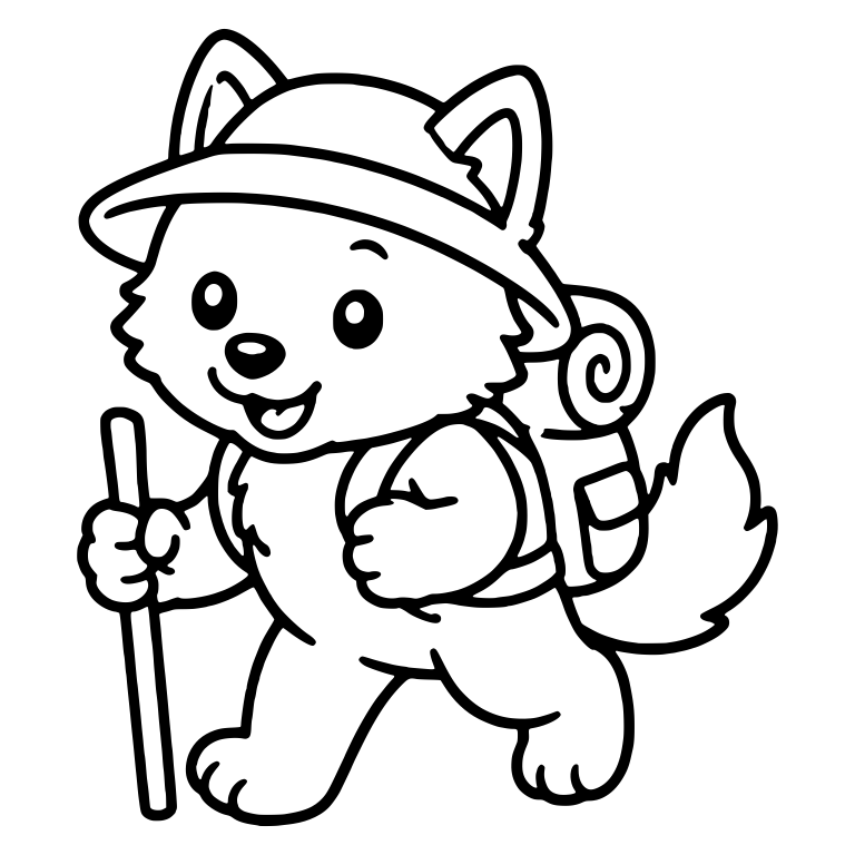 Hiking Wolf Cub with Walking Stick and Brimmed Hat — free animal SVG cut file