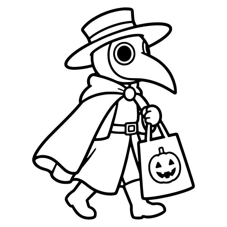 Walking Plague Doctor with Pumpkin Trick-or-Treat Bag — free characters SVG cut file