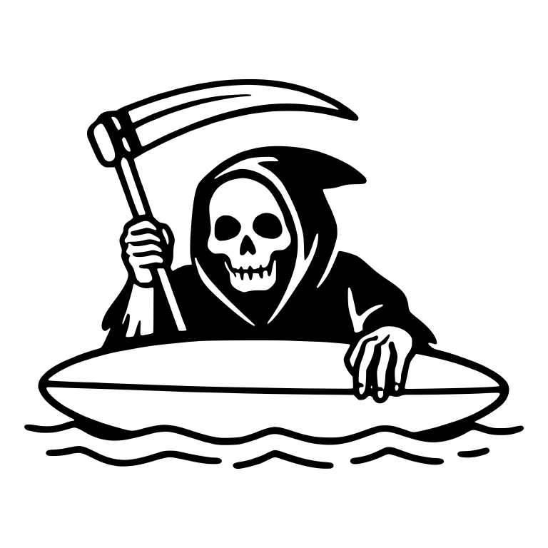 Grim Reaper Floating on a Surfboard in the Water — free characters SVG cut file