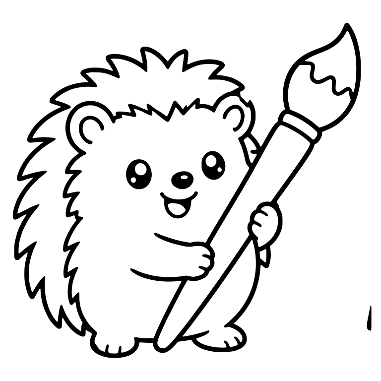 Hedgehog Hugging a Giant Paintbrush — free animal SVG cut file