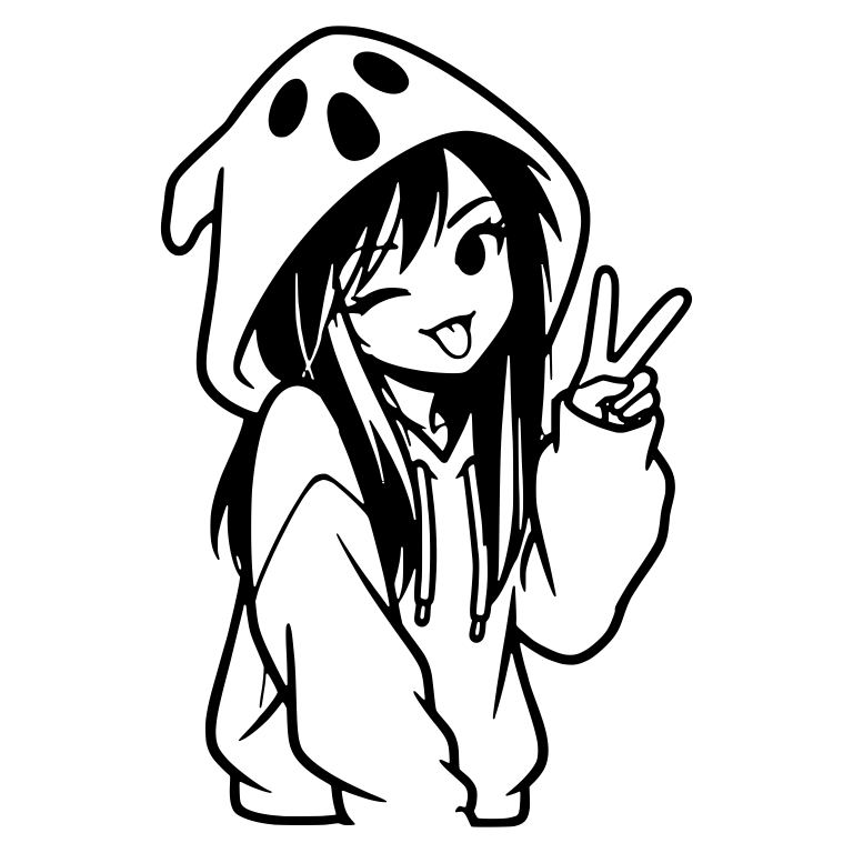 Ghost Hoodie Girl Winking with Peace Sign — free characters SVG cut file