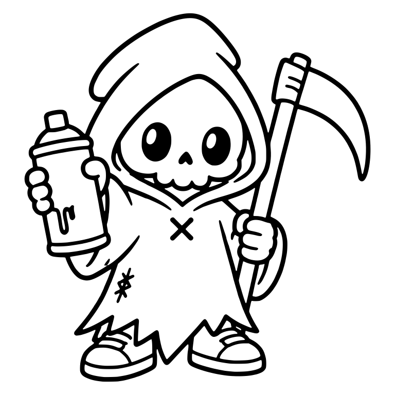 Kawaii Graffiti Grim Reaper With Spray Can And Scythe — free characters SVG cut file