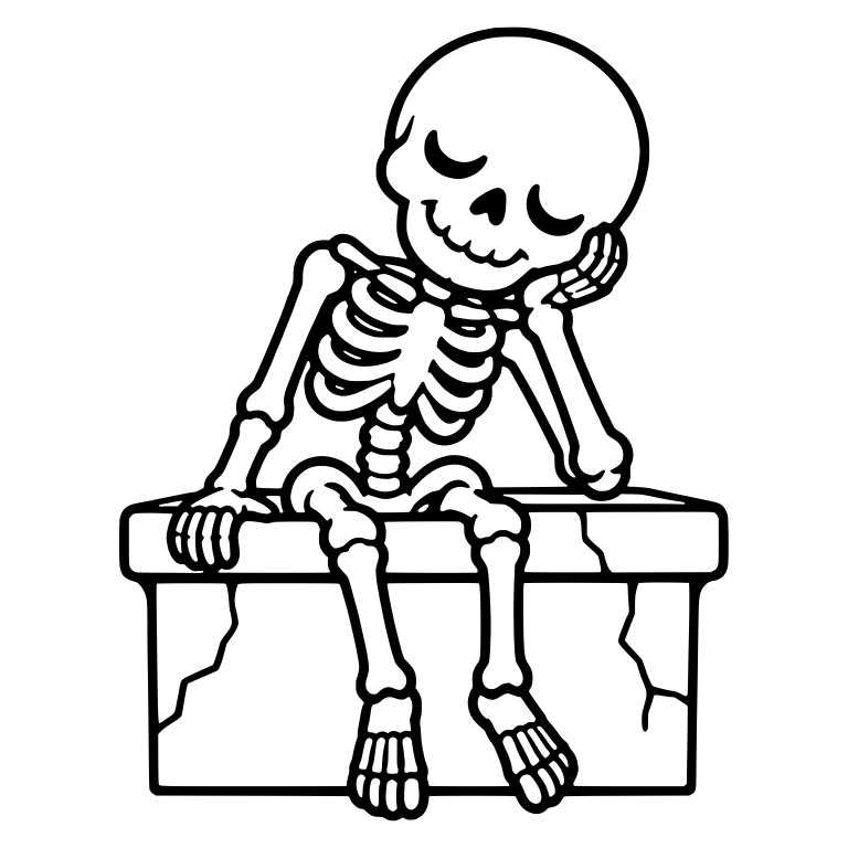 Sleepy Skeleton Dozing on a Cracked Stone Block — free skeleton SVG cut file
