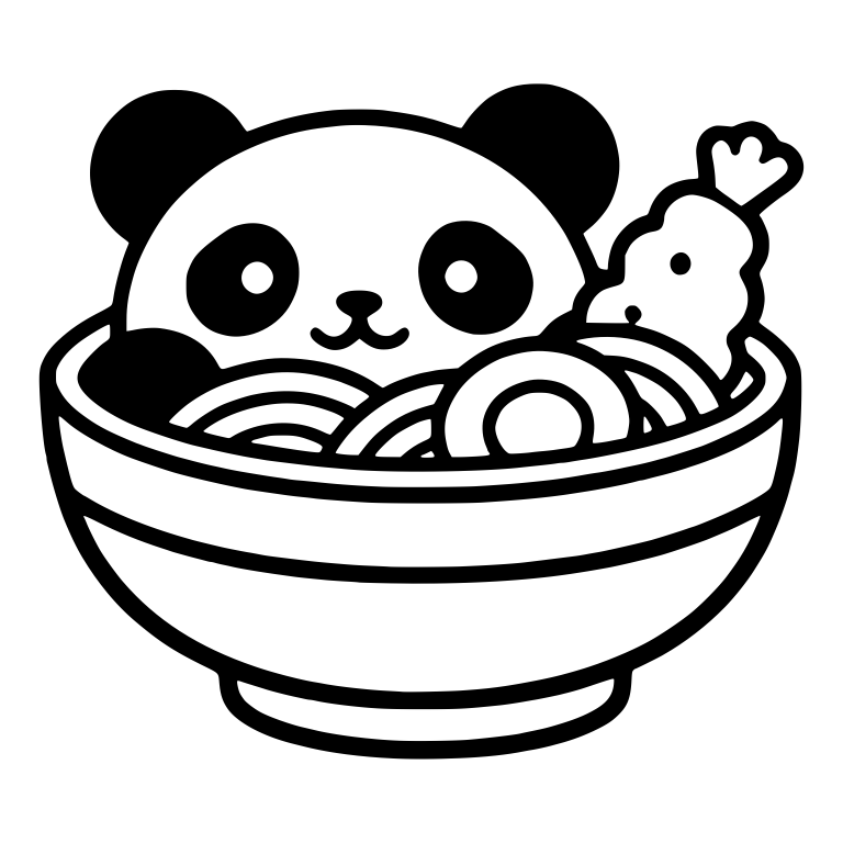 Panda in Ramen Bowl with Shrimp Tempura and Egg — free animal SVG cut file