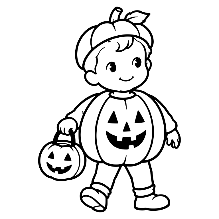 Boy in Pumpkin Costume Carrying Jack-o'-Lantern Pail — free characters SVG